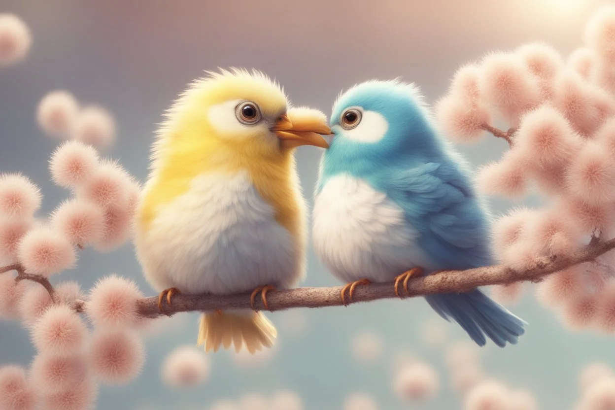 Very fluffy bird couple love, flora, in sparkling sunshine Weight:1 detailed matte painting Weight:0.9