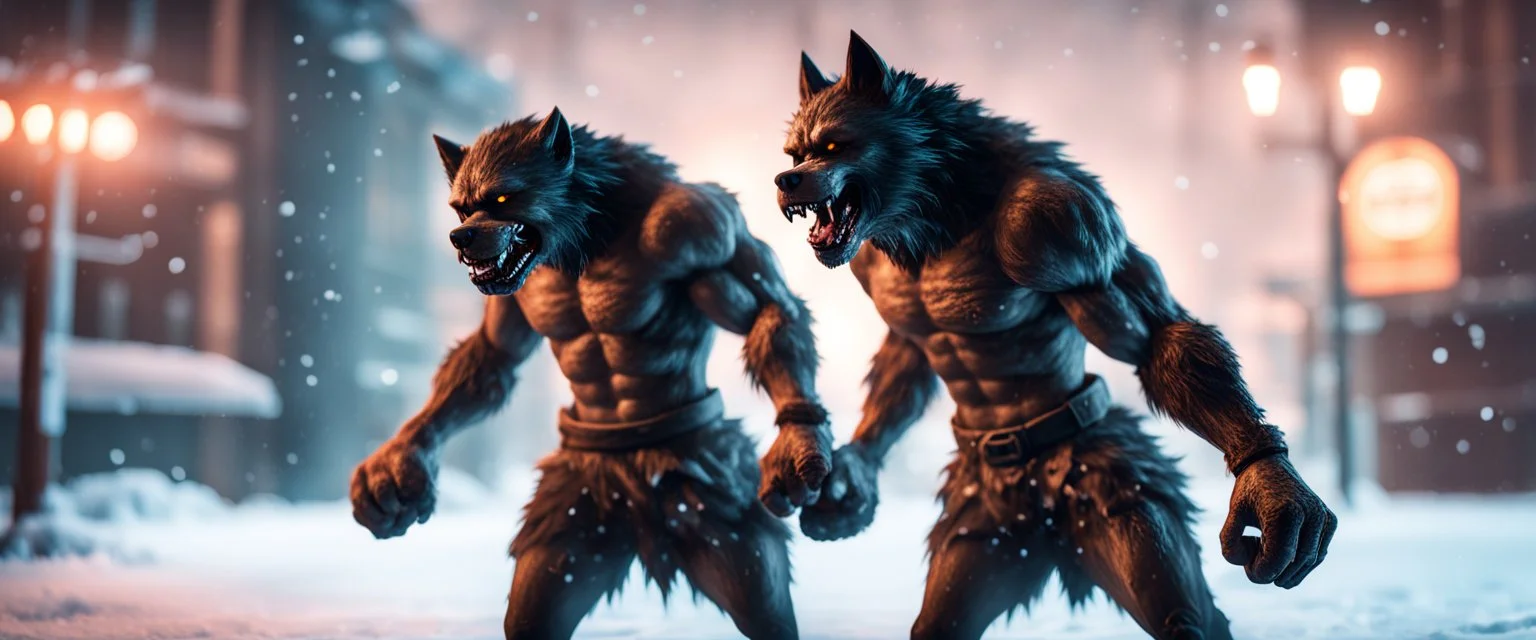 photo shoot of werewolf shadow boxer creature in ice cream and snow, in fallout 4 setting, bokeh, downlight, prize winning, depth of field, in the style of ivo caprino