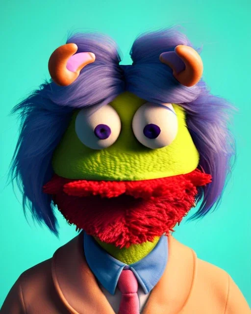 Portrait, hybrid character, waitress woman with monster muppet mask that covers her entire head, retro style, Sesame Street style, smooth, unreal engine 5, god lights, ray tracing, RTX, lumen lighting, ultra detail, volumetric lighting, 3d.