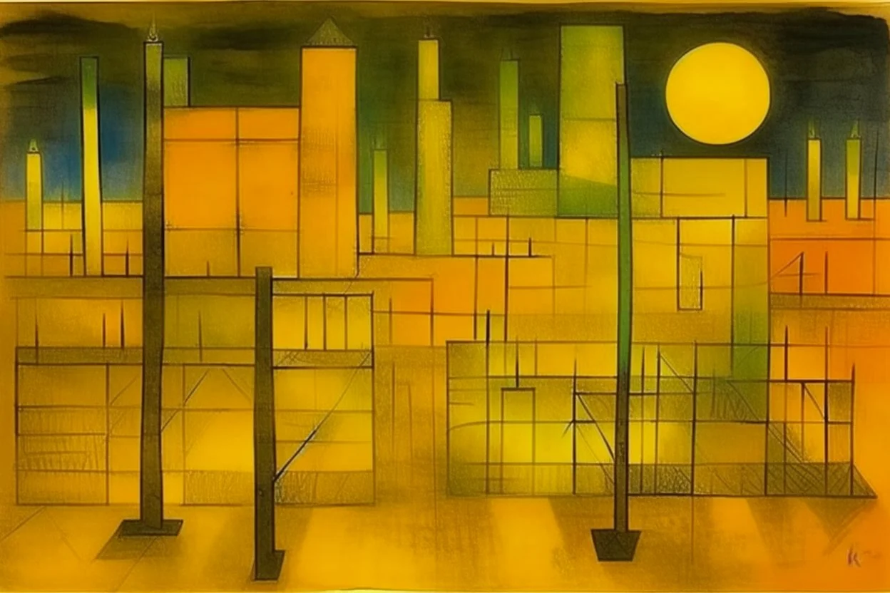 A yellow glowing facility plant zone painted by Paul Klee