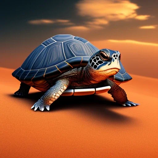 turtle on desert, 17th century, dark setting, insanely detailed, 16k resolution, perfect eyes, round pupil, cinematic smooth, intricate detail, Renaissance style, dark blue