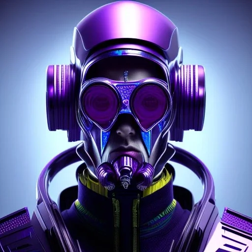 cyberpunk purple masked villain in galaxy, teal and purple smoke, detailed, realistic, 4k