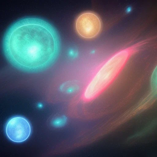 cosmos, metallic sky stars, sky blue light, blue light, green moons with neon rings, 8k resolution, detail