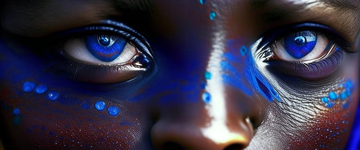 Extreme closeups of Wolof people. Their eyes glow with gemstone colors and reflect Cobalt Infinity, –v6