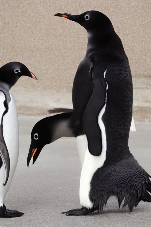 young black hair woman talk to a penguin in coffee-shop