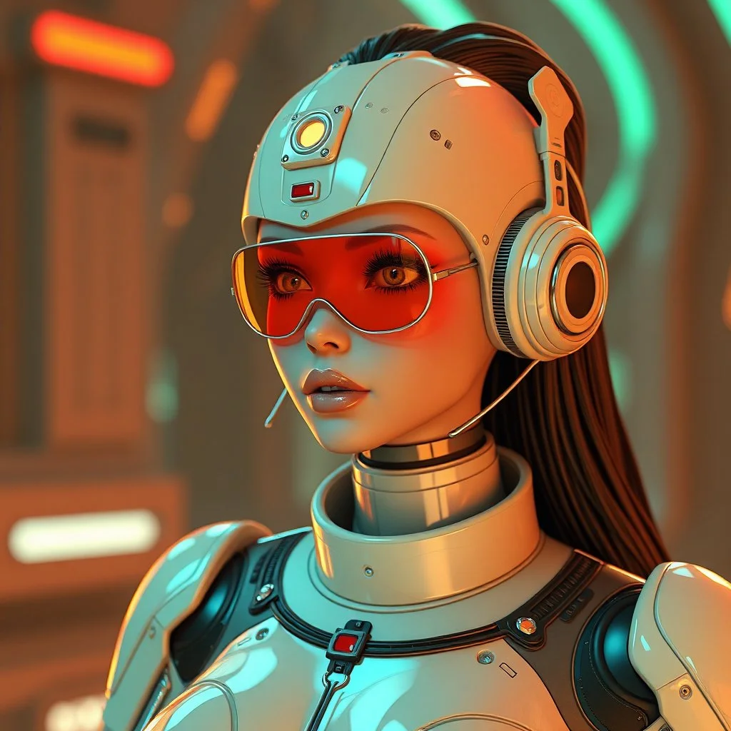 a retro-futuristic feminine android, space age, dystopia, stylised, digital art, 3d render