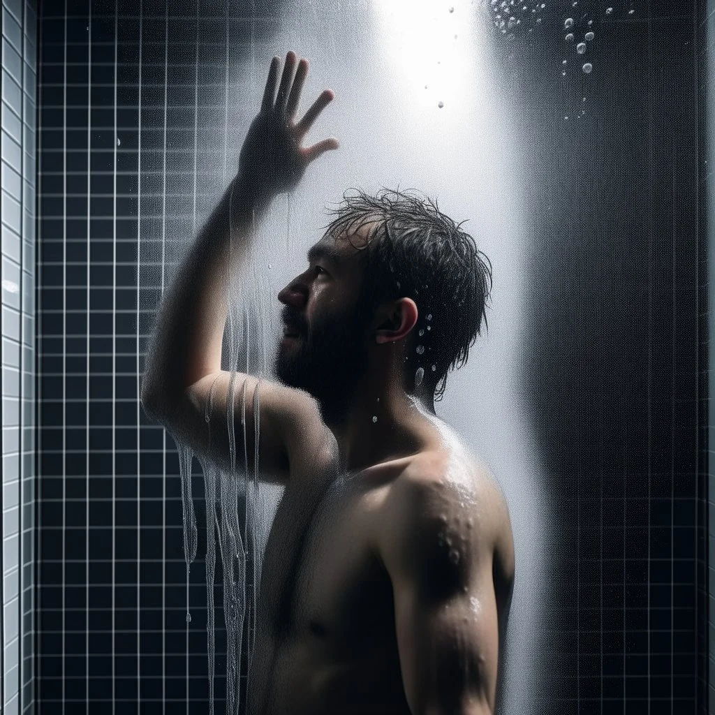 person, showering, whole body