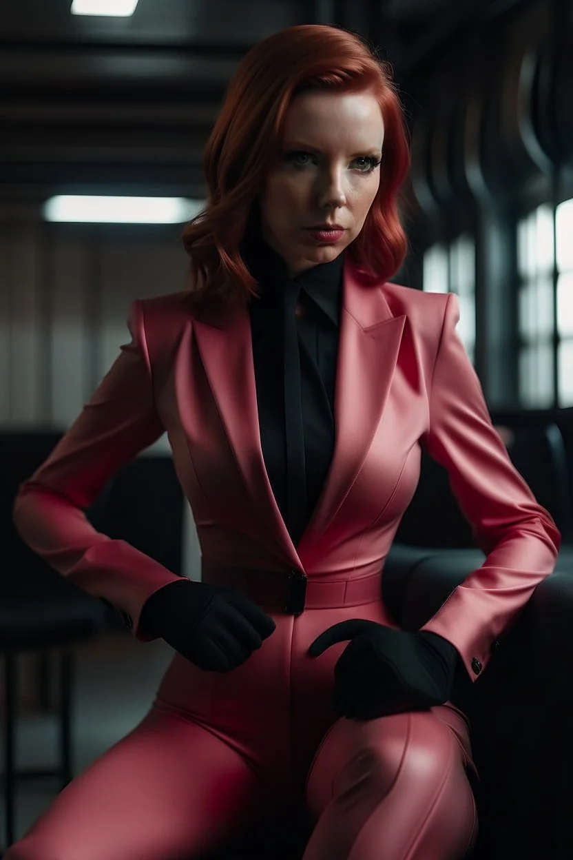 black widow in a pink suit