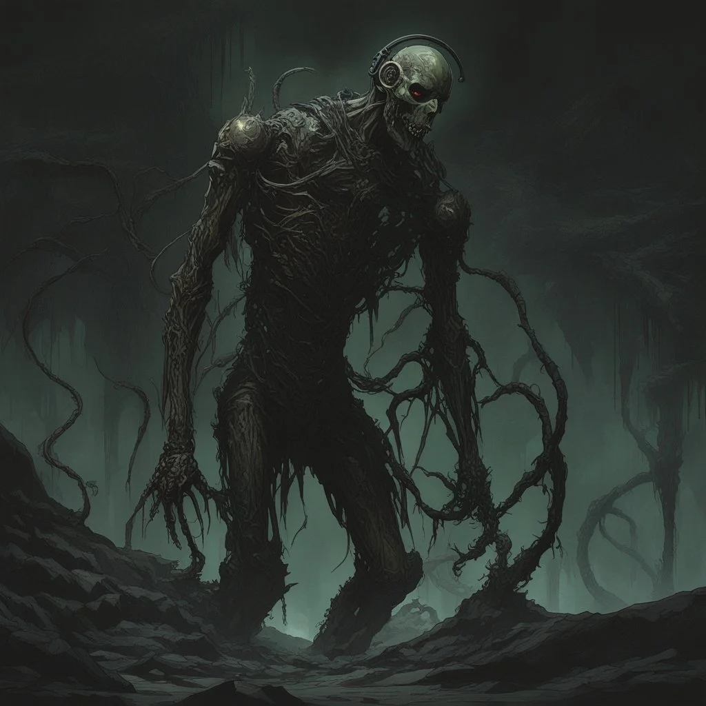 Humanoid, pitch black, tendrils, containment breach