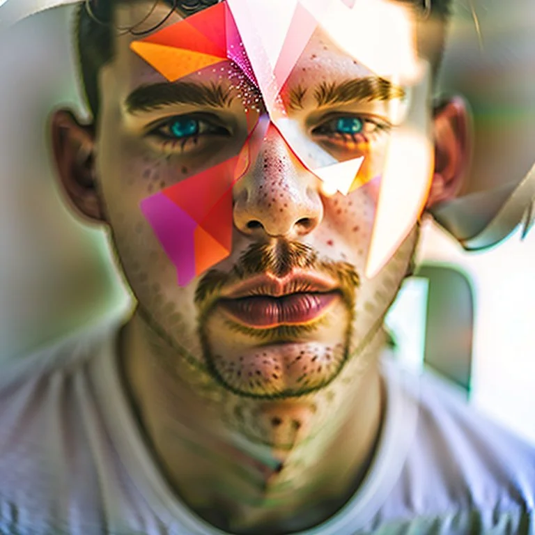 double exposure photography of man and the spectacular colourful nature, clean sharp focus, on white background