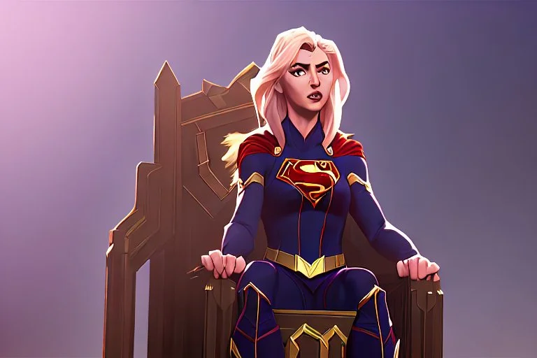 Supergirl sitting in the throne of England as its Queen.