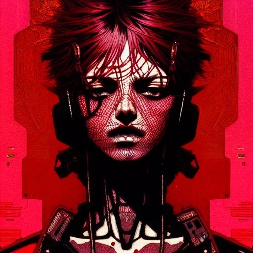 beautiful punk girl, hyper detailed, hyperdetailed, intricately detailed, illustration by <kilian eng> <Yoji Shinkawa>, darkred tones,