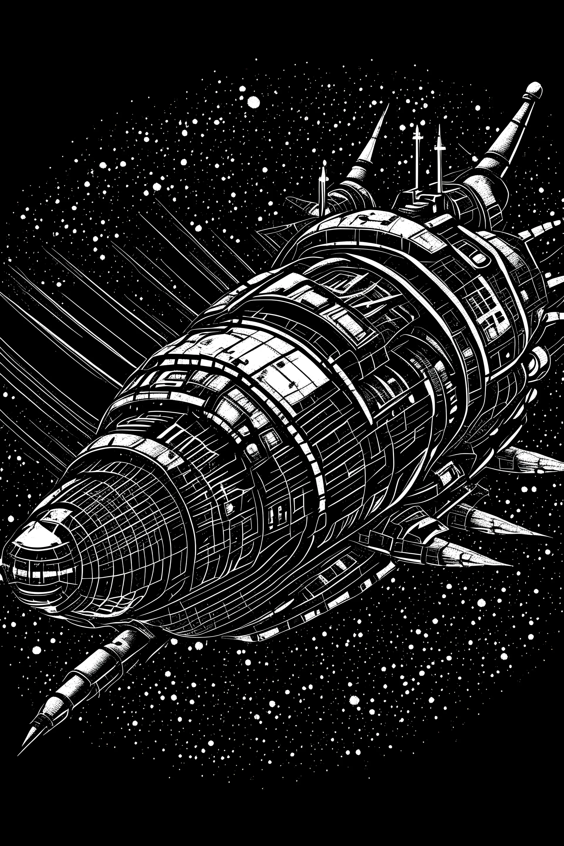 space ship black and white