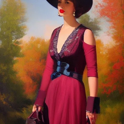 Full body portrait, painting, medium shot lady VintageGirly