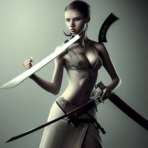 Beautiful women with katana sword