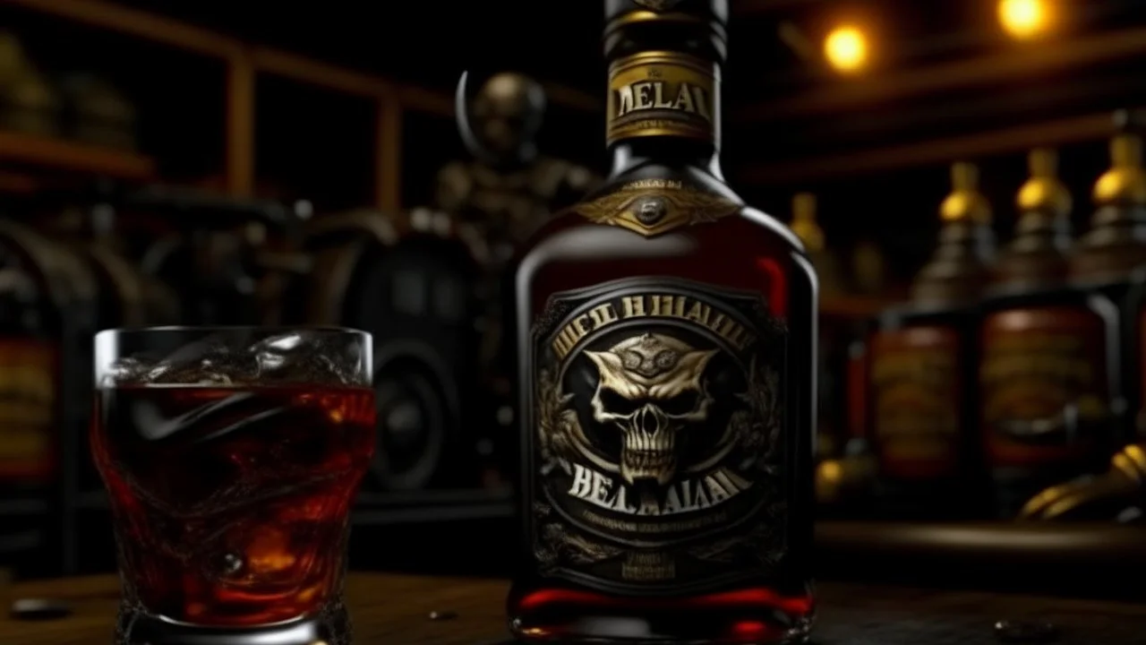 4k full realism. Details maximum. Lemy motorhead boit du whisky avec le diable