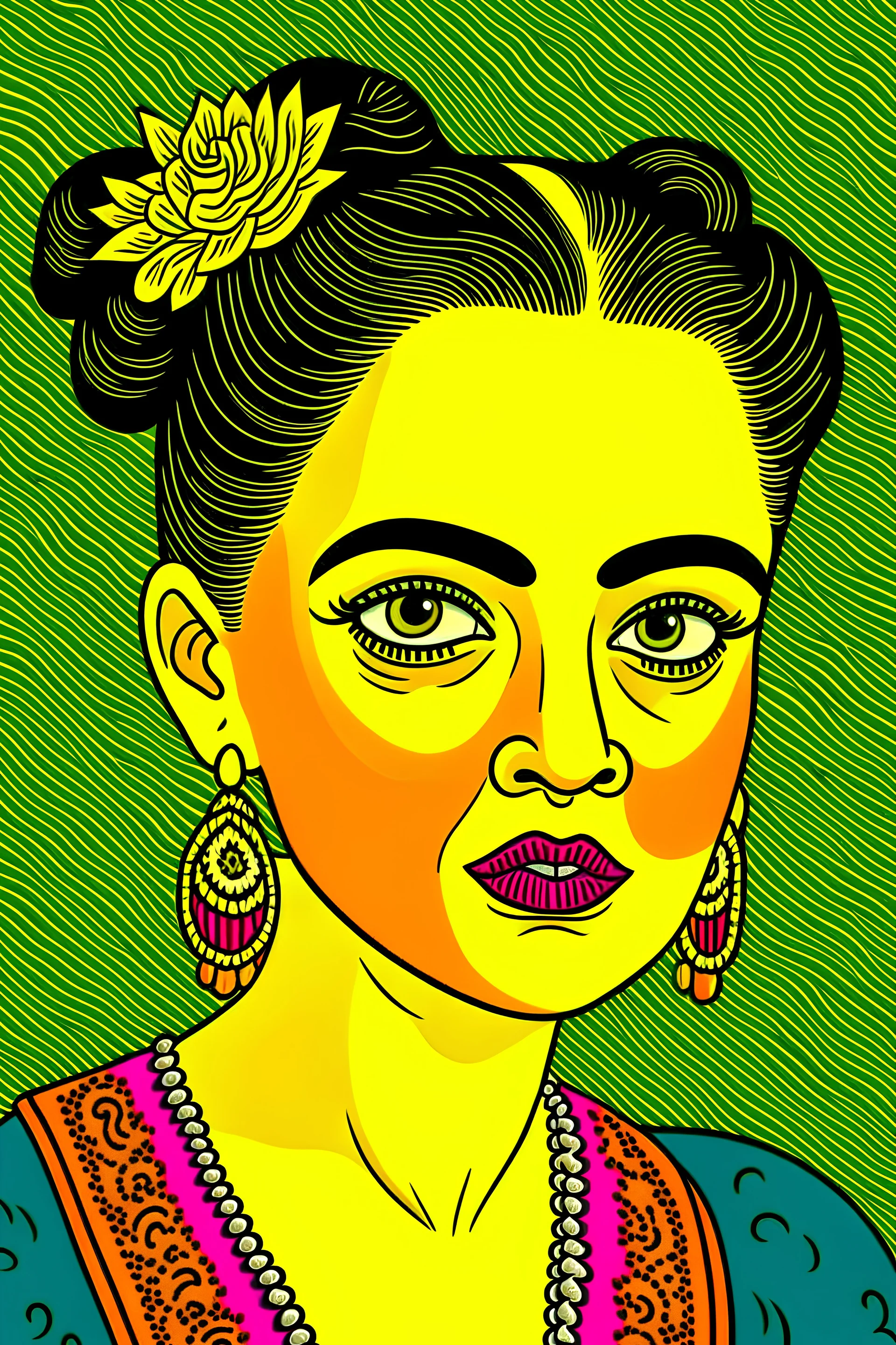 Draw an original cartoon picture of Frida Khalo
