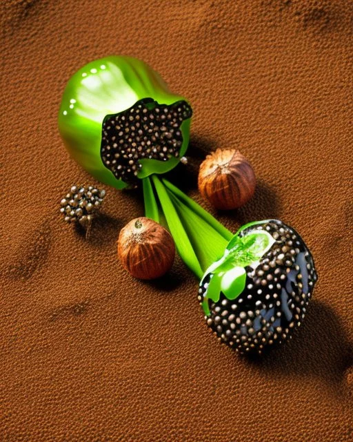 ground Black pepper. Realistic photo. HD. Glowing. 3d style