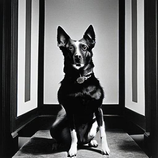 A dog in black dresses adorning a room, 1970s, photography sharp focus by Jean Rollin, hermitpunk, mallgoth