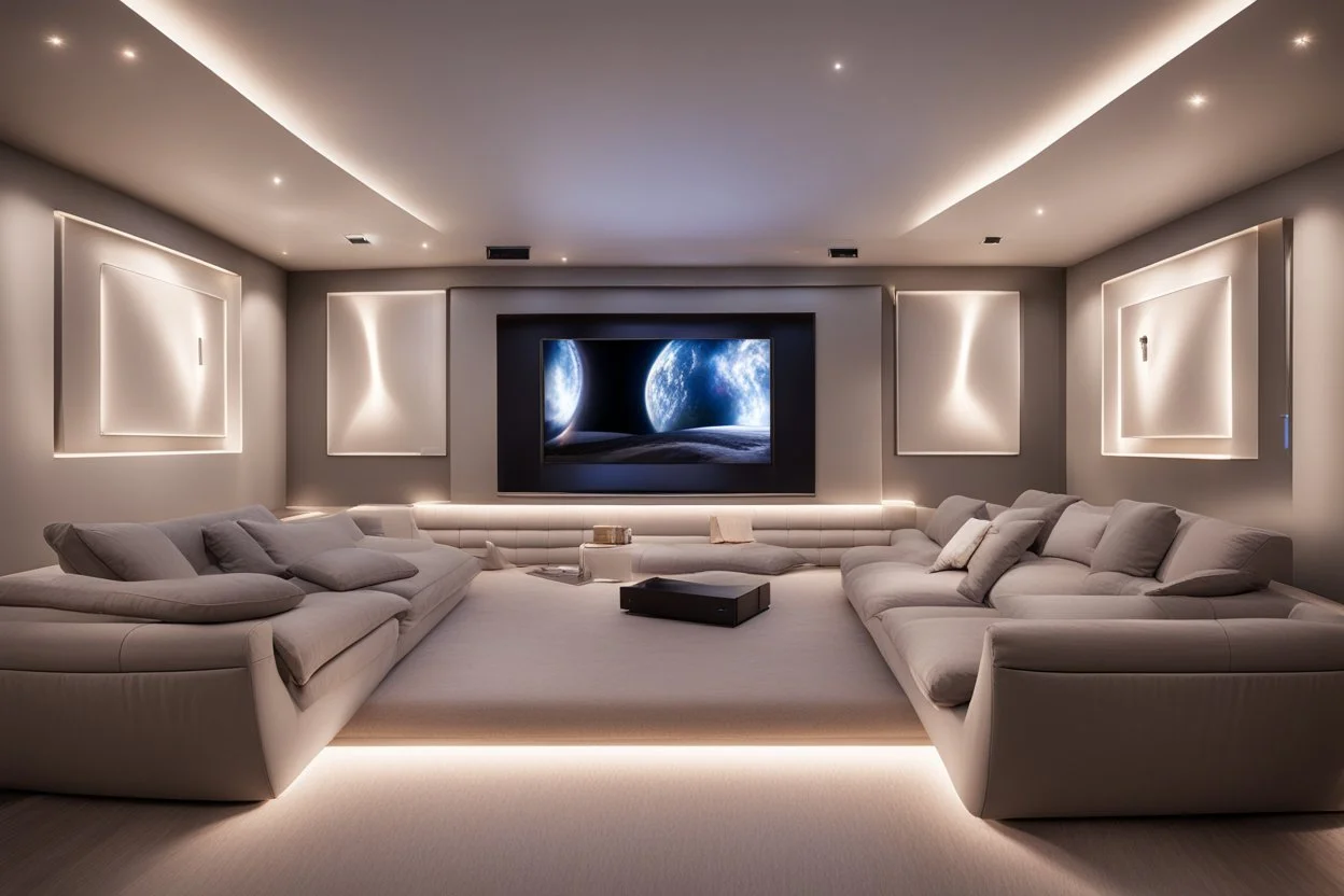 home cinema room with LED lighting in the walls make sure the room is completely symmetrical