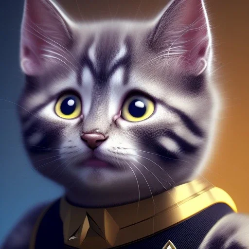 Portrait of cute kitten, Star Trek style, Fantasy art, yellow clothes, octane render