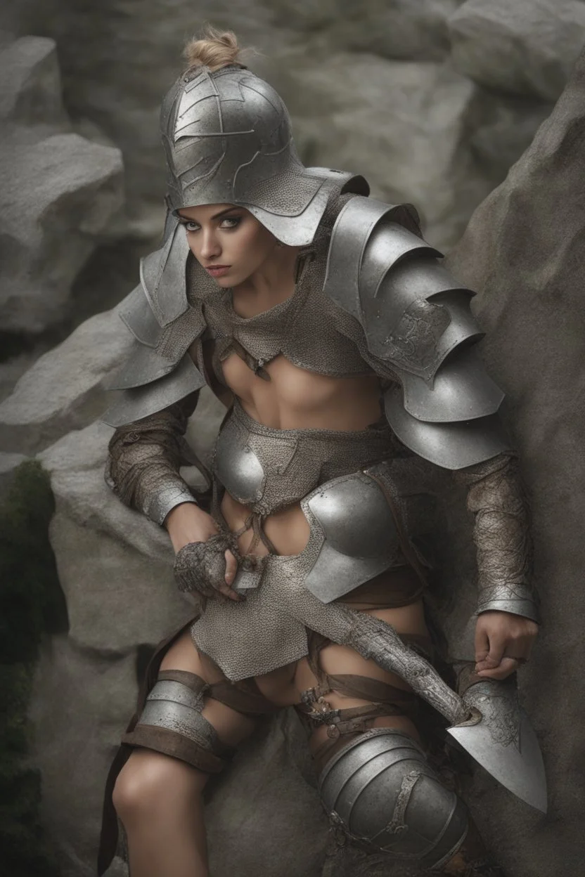 DnD style, medieval woman wearing scale mail armor