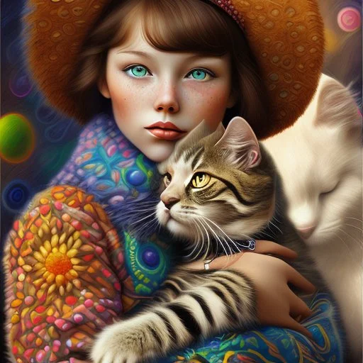 A girl and her cat inspirational styles - Pointillism, Realism and Fauvism