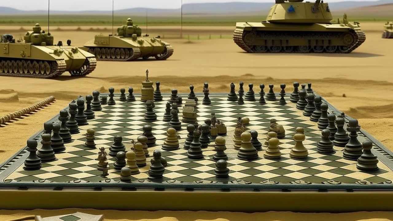 A chessboard with holes on it with Israeli tanks and soldiers on it