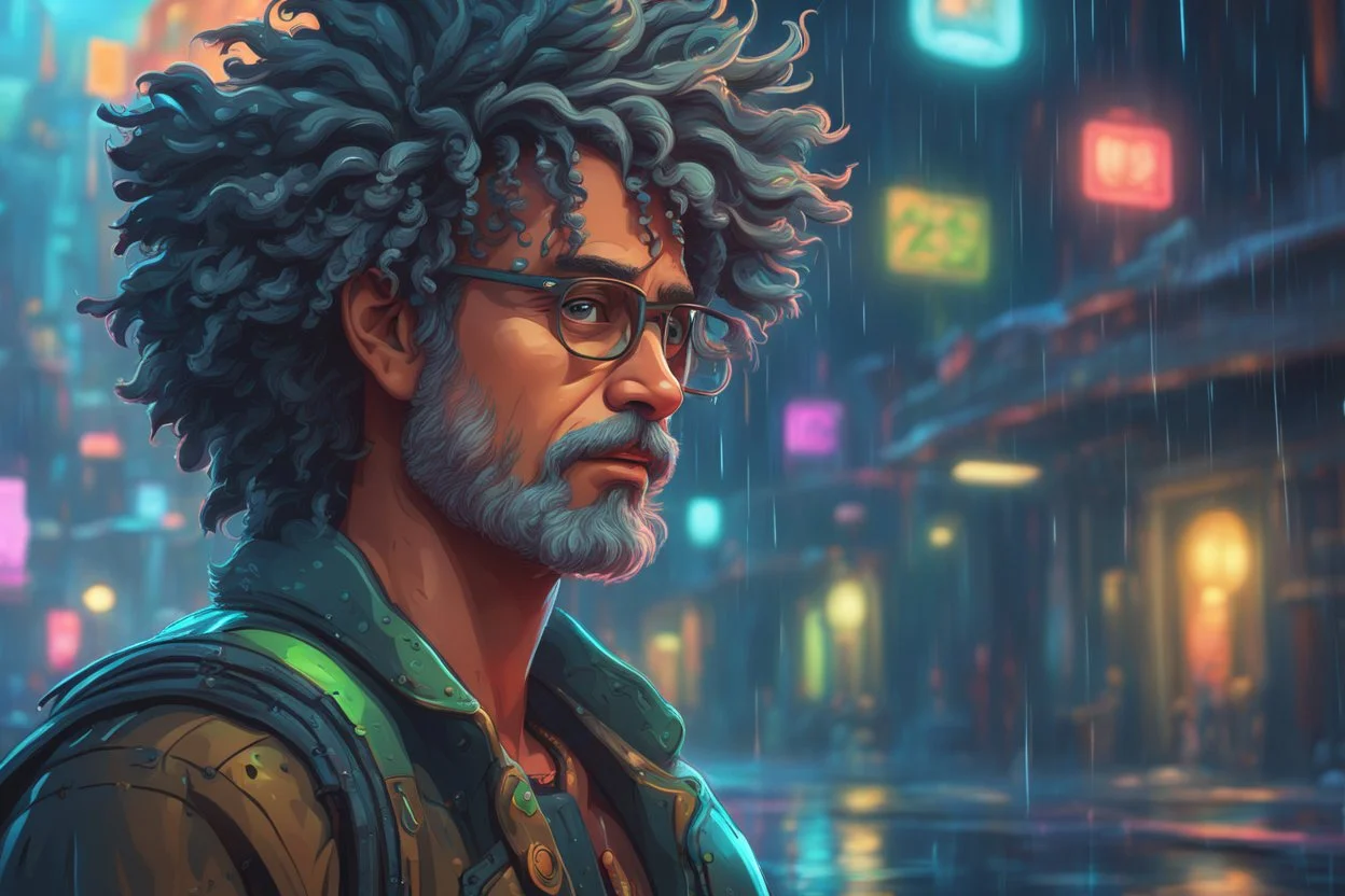 Rick in 8k cartoon artstyle, neon effect, close picture, rain, fantasy world, intricate details, highly detailed, high details, detailed portrait, masterpiece,ultra detailed, ultra quality