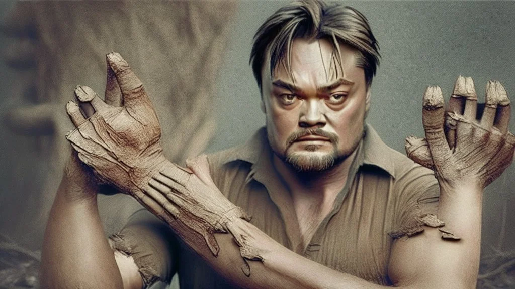 leonardo dicaprio with stumps as hands