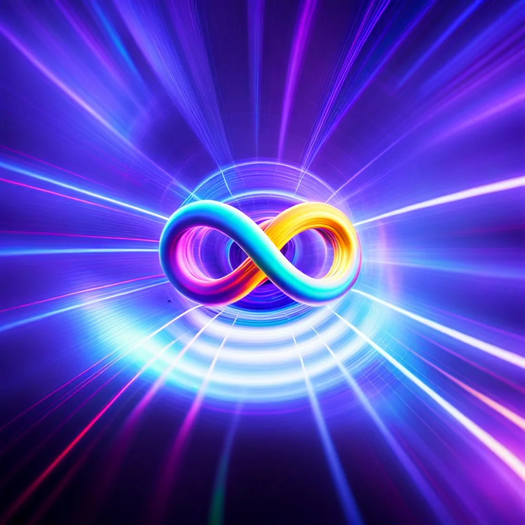 infinity symbol brightly coloured ∞ moving at warp speed, colours from infinity flowing through image with speed, DSLR with a 80mm lens, set to f/16 and a slow shutter speed of 1/15s, striking, neon, chiaroscuro, dramatic, captivating, powerful, fantasy, beautiful, octane render, 16k post-production, artstation: award-winning: atmospheric: commanding: fantastical: clarity: ultra quality: striking: brilliance: stunning colors: amazing depth; lens: f/11, 35mm