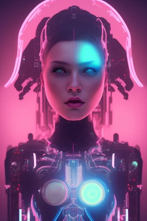 cyberpunk, head, women, portrai, tron, cyborg, robot, cyborg, pink hair, seven , perfekt, real, dream