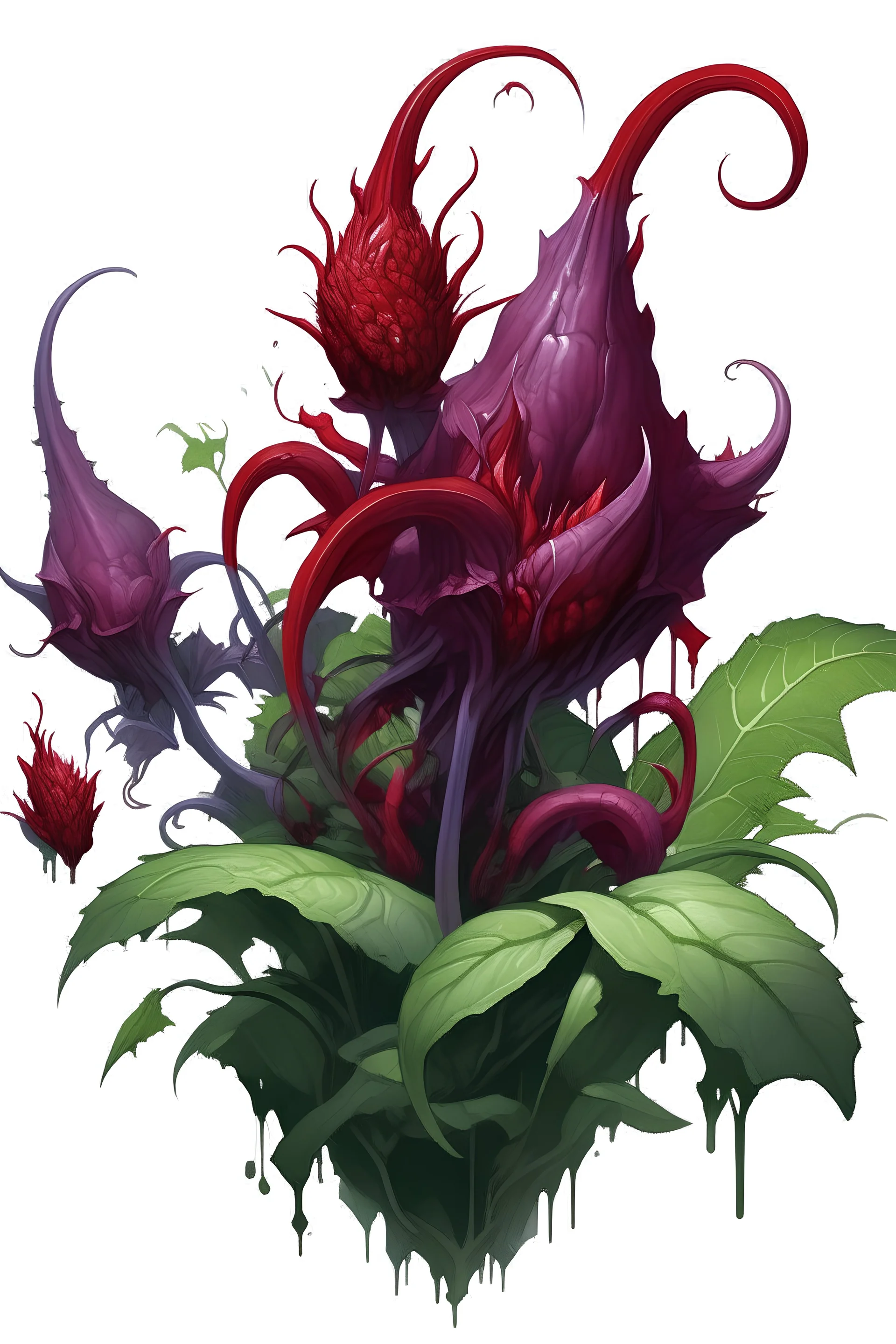 zehirli bitki, mor ve kırmızı renklerde, epik sıra dışı görünümlü bir bitki,artstaion