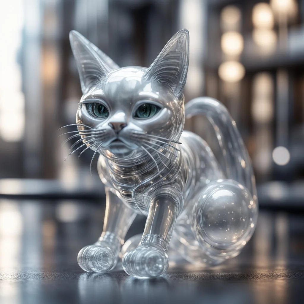 giger cat sculpture in transparent white murano glass,bokeh like f/0.8, tilt-shift lens 8k, high detail, smooth render, down-light, unreal engine,bokeh like f/0.8, tilt-shift lens 8k, high detail, smooth render, down-light, unreal engine