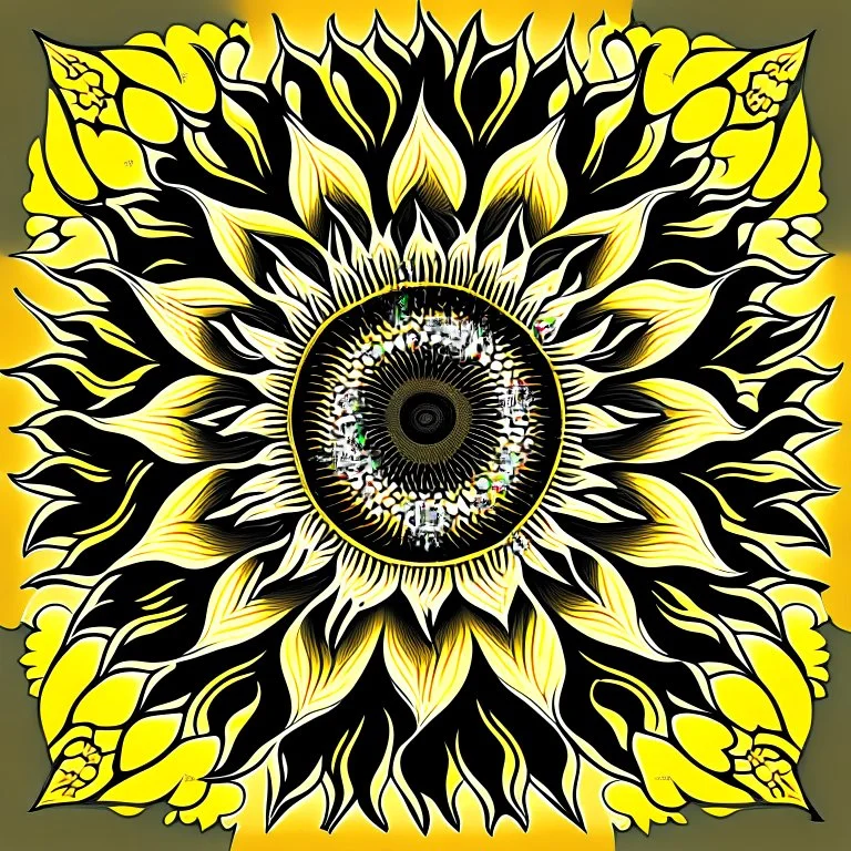 Silkscreen printing stylized sunflower, mandala decoration