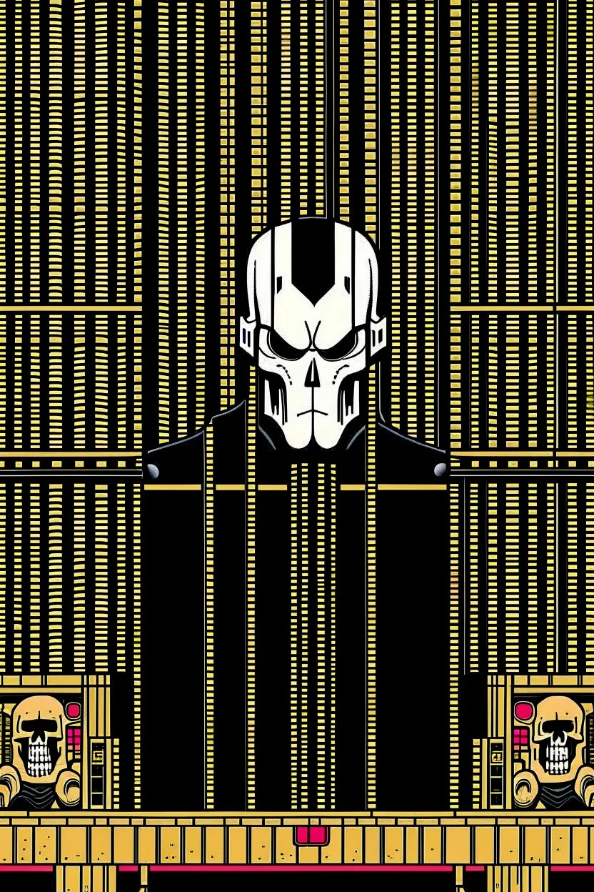 punisher sku;; inside prison cell in brooklyn bankmanfried in the style of Hiroshi Nagai