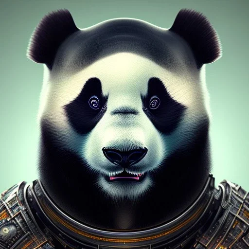  A beautiful portrait of a "cyborg panda" with rusty mask, full-scale head and shoulders portrait, 8k resolution concept art portrait by dynamic lighting hyperdetailed intricately detailed Splash art trending on Artstation triadic colors Unreal Engine 5 volumetric lighting Splash art fantasy"