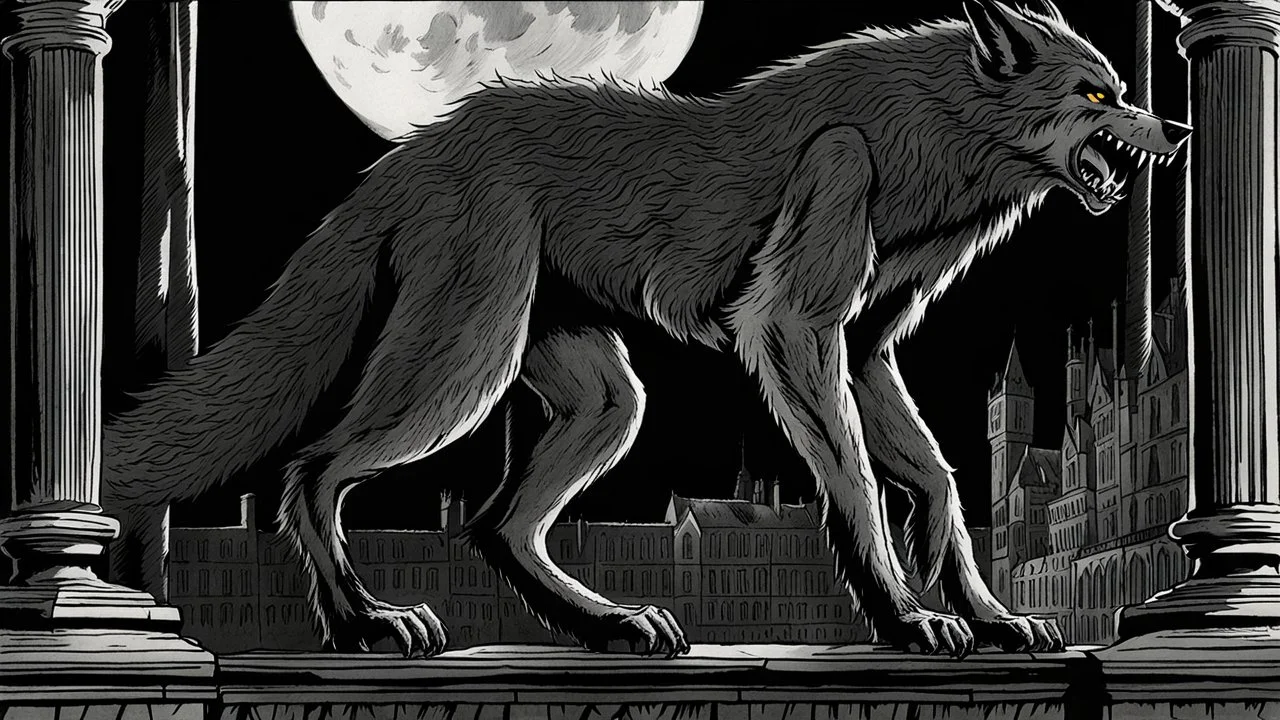 The werewolf from "Werewolves of London" as described in the song. Illustration.