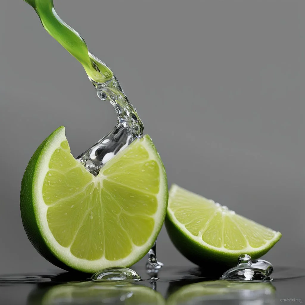 Lime slice dripping a single droplet, side view photographic