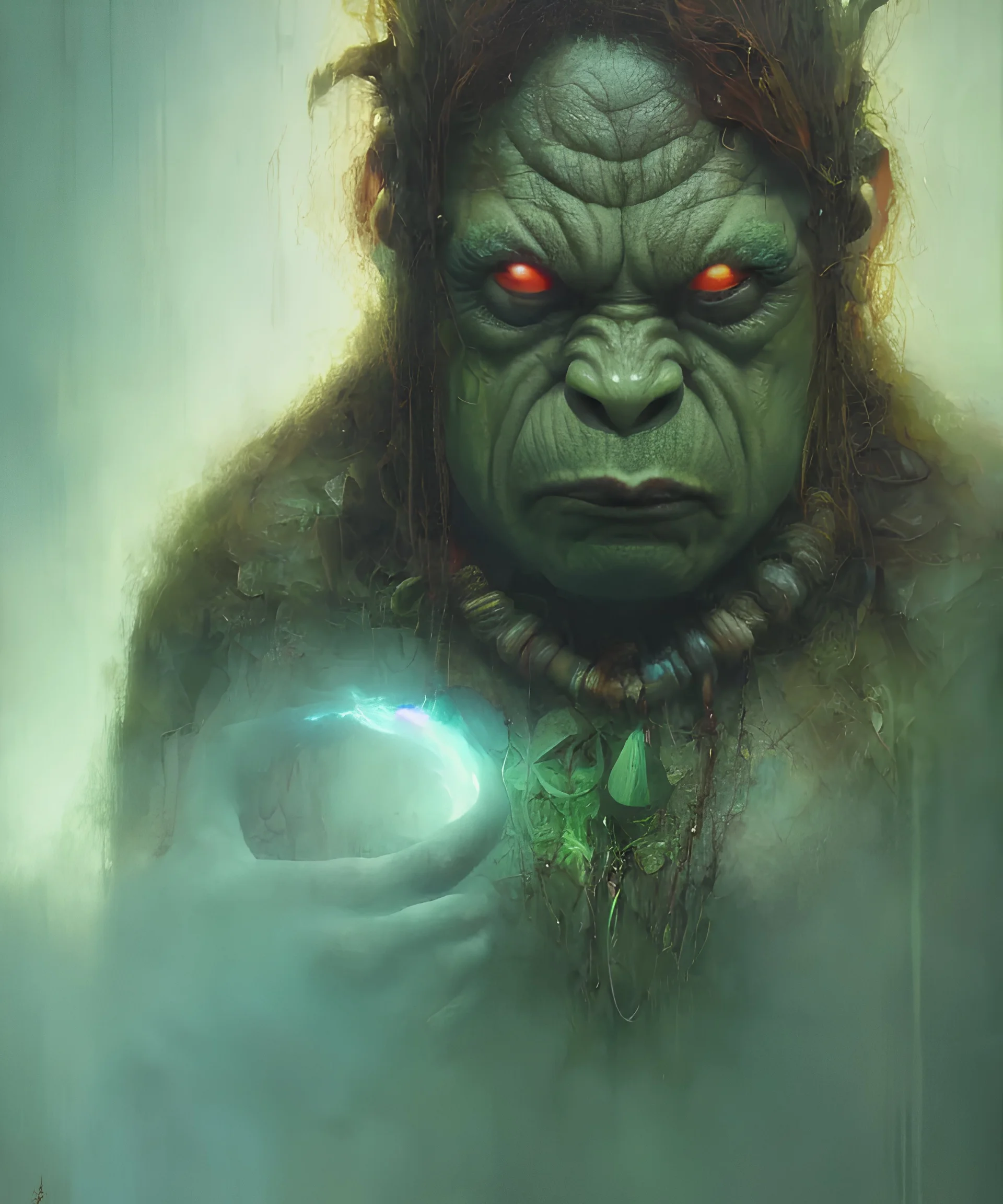 Orc, Thhe Matrix, Elden Ring, matrix effect, Lands between, Lumen Reflections, Wide Angle, rich details, High definition, Martin Wittfooth, Mandy Jurgens