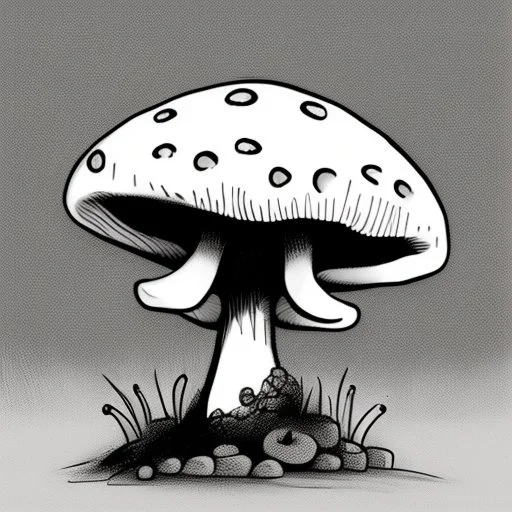 mushroom, black and white, cartoon, drawing, cute, creature, simple