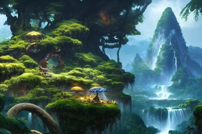 Art by Dylan cole and Eddie mendoza and darek zabrocki, Avatar concept art, pandora, hovering island with waterfall, magnificent landscape, ultra-wide angle, ultra realistic, digital painting, 8 k uhd, dynamic lighting, beautiful, sharp focus, ultra detailed, concept art