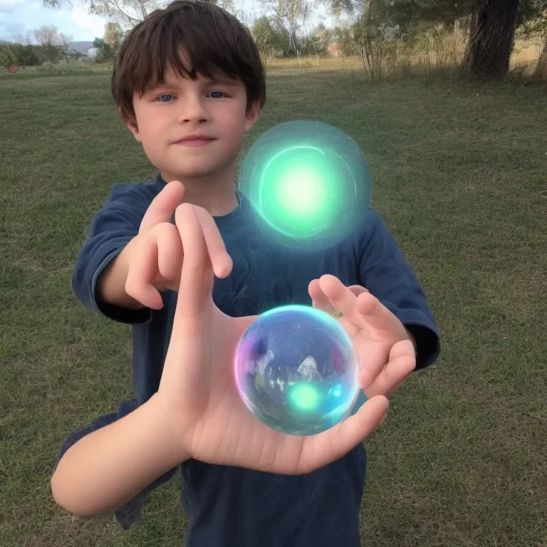 Esfera de Aura na mão de um Garoto