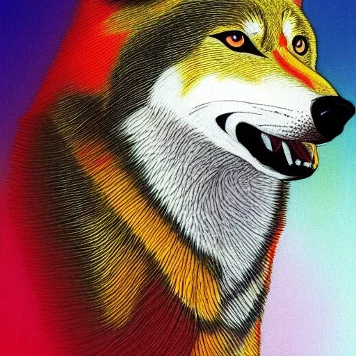 Black red and yellow wolf