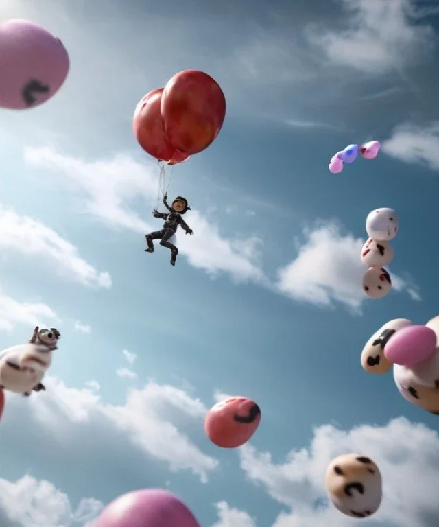 Ultra realistic speed clouds sky scene, wide angle view, strong men falling down with many Childs background, circus clothing style, feather color clothing, free jumping flying, many trinkets, hair monster, many jelly beans, balls, color smoke, smile, happy, extreme, wind, clouds sea, 20,000 feet altitude, stratosphere, soft color, highly detailed, unreal engine 5, ray tracing, RTX, lumen lighting, ultra detail, volumetric lighting, 3d, finely drawn, high definition, high resolution.