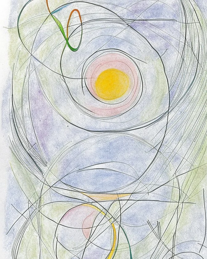 Abstract paul klee painting on pastel paper with sketchy pencil outlines