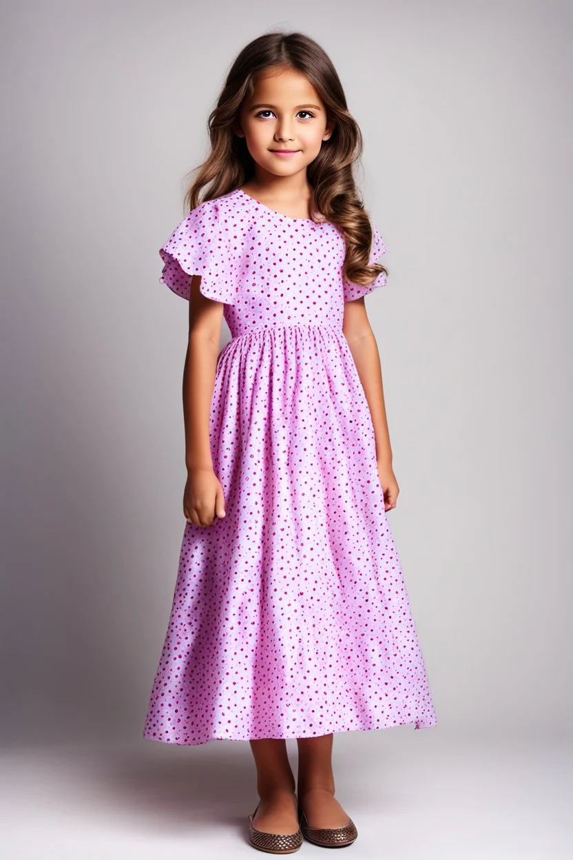 Little 8 years old girl wearing a pretty dress, standing pose