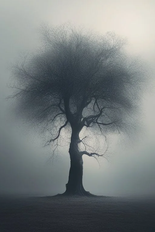 The Illusion of being in love , a broken shadow by the tree of sadness in the mist and storm