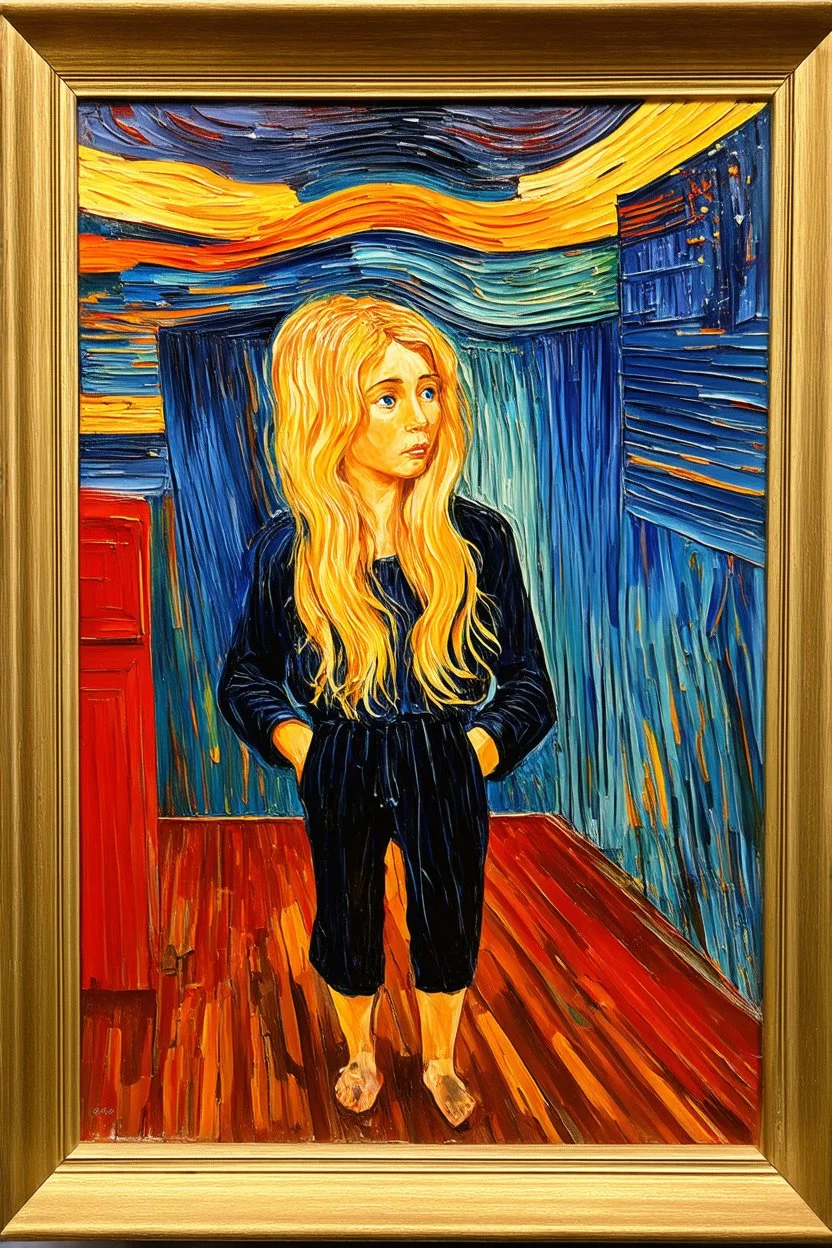 Stepping into someone new; painting in the style of Edvard Munch
