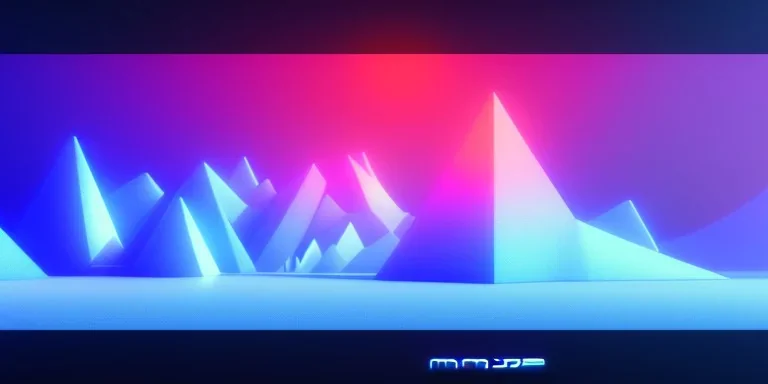 3d rendering. Abstract futuristic neon background. Fantastic landscape with glowing geometric triangular frame and mountains